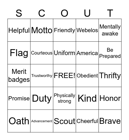 Scout Bingo Card