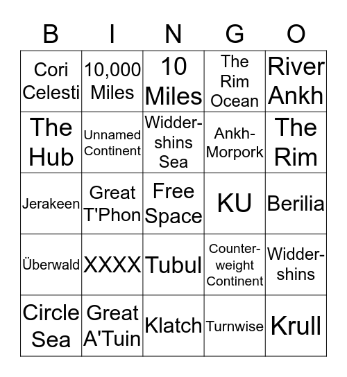 Discworld Bingo Card