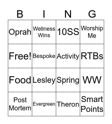 WW Lingo Bingo Card