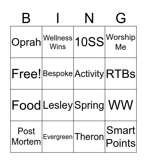 WW Lingo Bingo Card