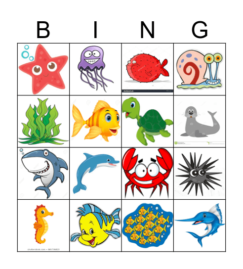 Sea Animal Bingo Card