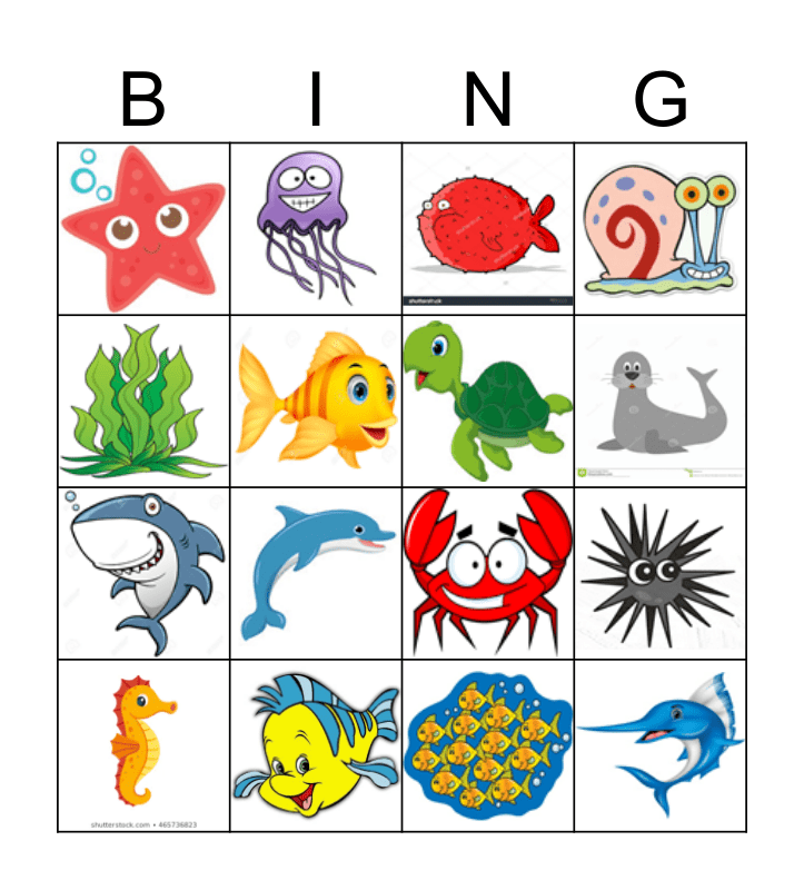 Sea Animal Bingo Card