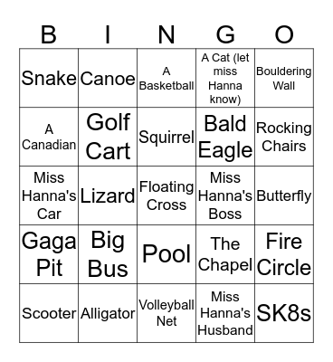 Camp Bingo Card