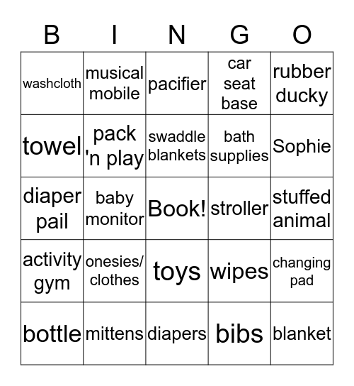 Heather's Baby Shower Bingo Card