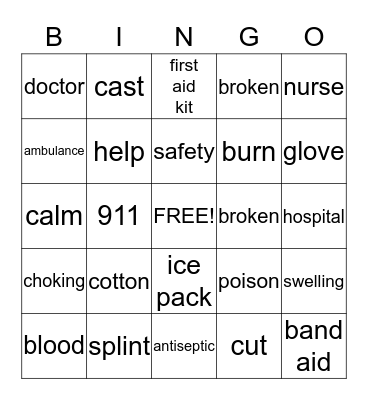 First Aid Bingo Card