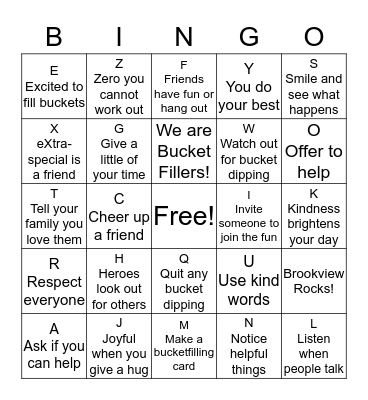 Bucket Filling ABCs Bingo Card