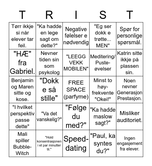 Psykologi Med Alexandra Bingo Card