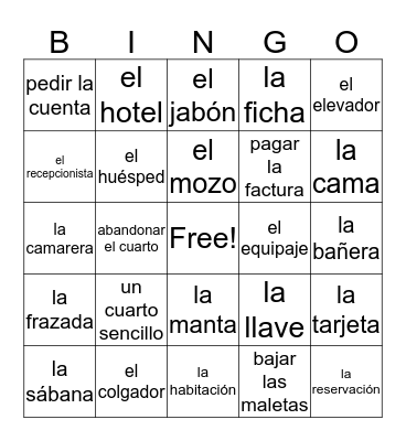 Español 3, capítulo 6 "En el Hotel" Bingo Card
