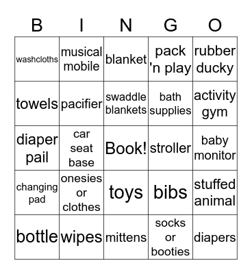 Heather's Baby Shower Bingo Card