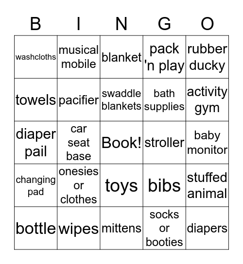 Heather's Baby Shower Bingo Card