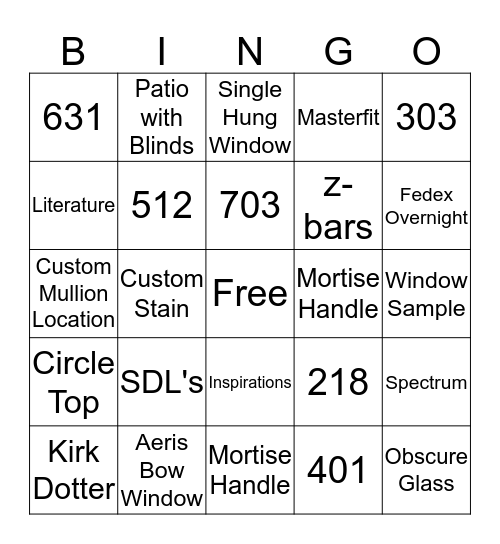 ProVia Bingo Card