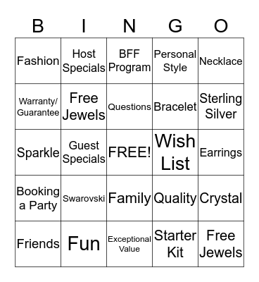 BLINGO (Bingo with Jewels as Prizes!) Bingo Card