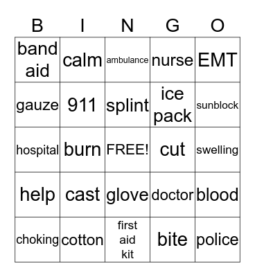 First Aid Bingo Card