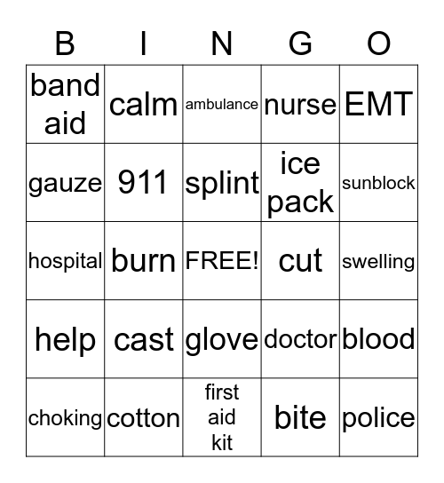 First Aid Bingo Card