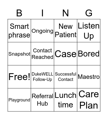 Training Day Bingo Card