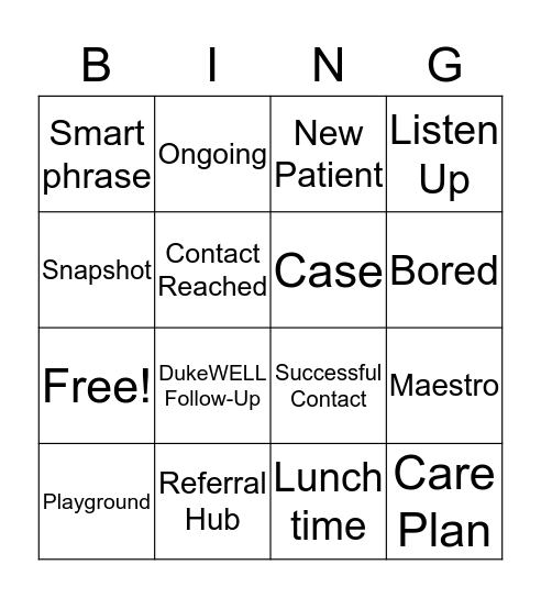 Training Day Bingo Card