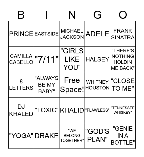 MUSIC Bingo Card