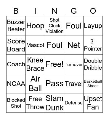 NCAA March Madness Bingo Card