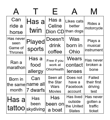 Get to know Your Team Bingo Card