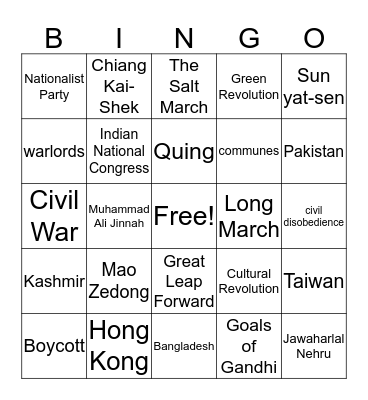 CC,SI Bingo Card