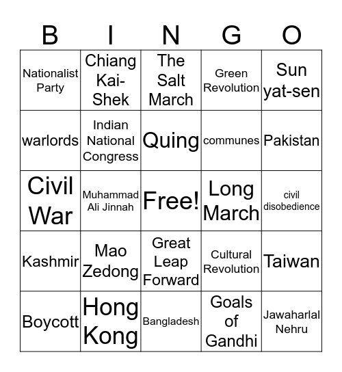 CC,SI Bingo Card