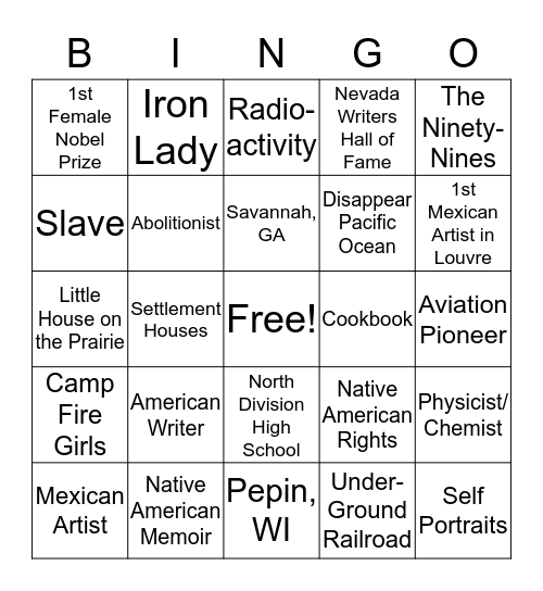 Playing the Past Bingo Card