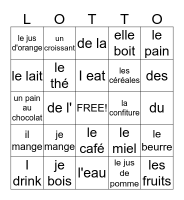 LE PETIT DEJEUNER Bingo Card