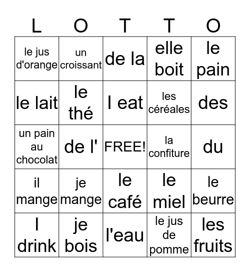 LE PETIT DEJEUNER Bingo Card