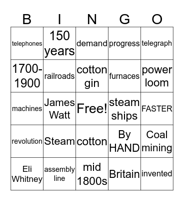 Industrial Revolution Bingo Card