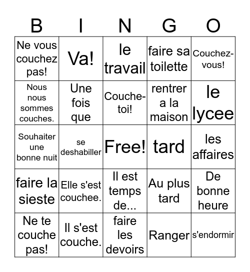 French 2 - 5-2 Test Review Bingo Card