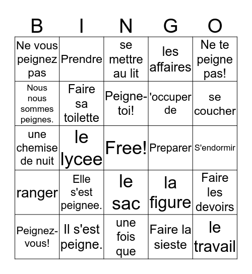 Francais II - 5-2 Test Review Bingo Card