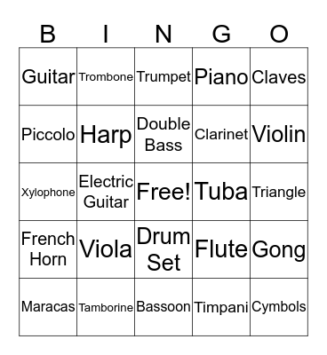 Instruments Bingo Card