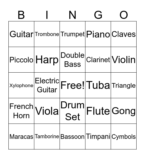 Instruments Bingo Card