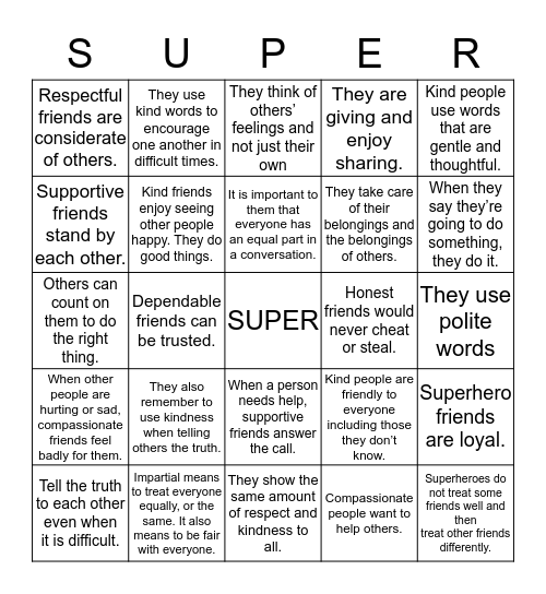 Super Hero Rules  Bingo Card