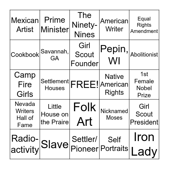 Playing The Past Bingo Card