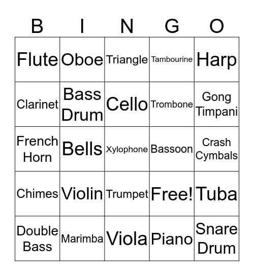 Instrument Bingo Card