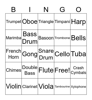 Instrument Bingo Card