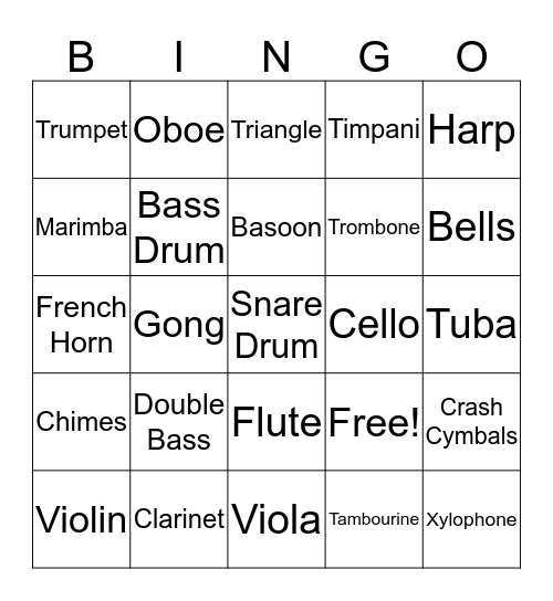 Instrument Bingo Card