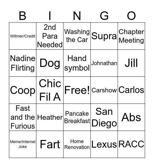 FCCLA Bingo Card