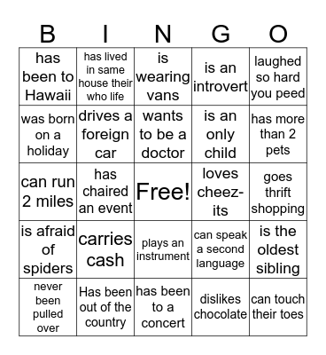 Get to know you BINGO Card