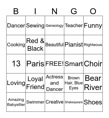 Bailey Bingo Card
