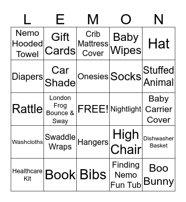 Baby Shower Bingo Card