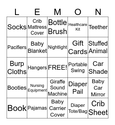 Baby Shower Bingo Card