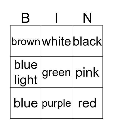 colors Bingo Card