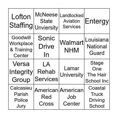Job, Resources, and Training Fair Bingo Card