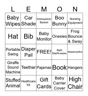 Baby Shower Bingo Card