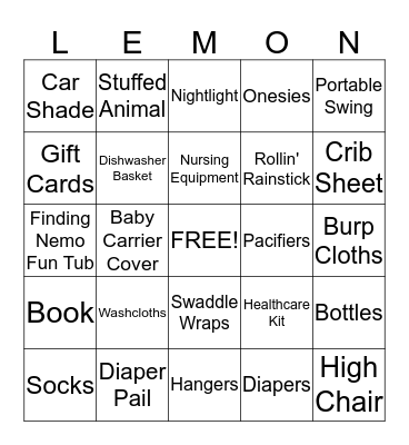 Baby Shower Bingo Card