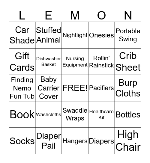 Baby Shower Bingo Card