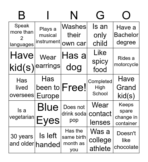 Testing Center Bingo Card