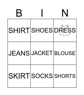 Clothes Bingo Card